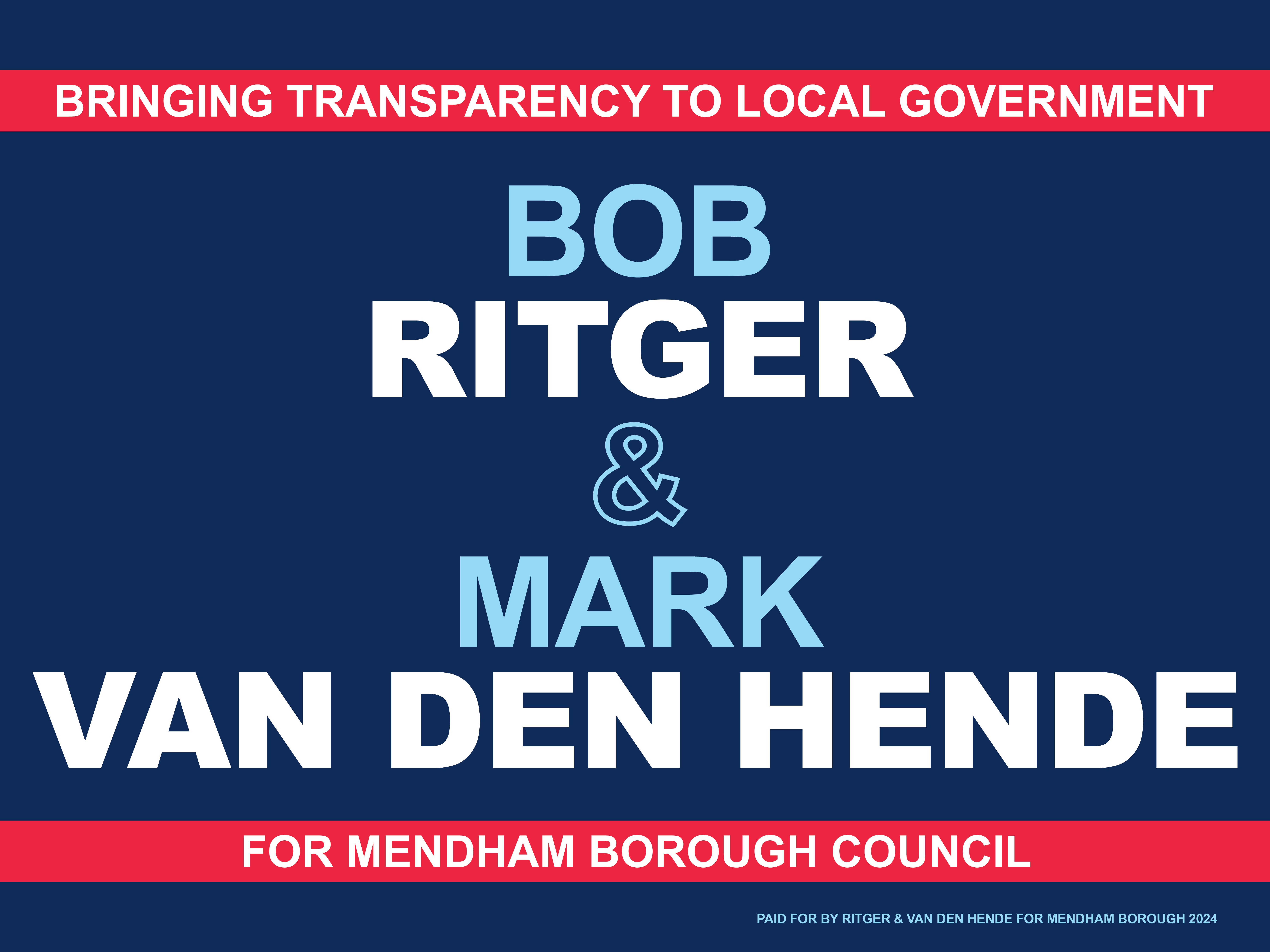 logo for Bob Ritger and Mark Van Den Hende, Mendham Borough Democratic Candidates